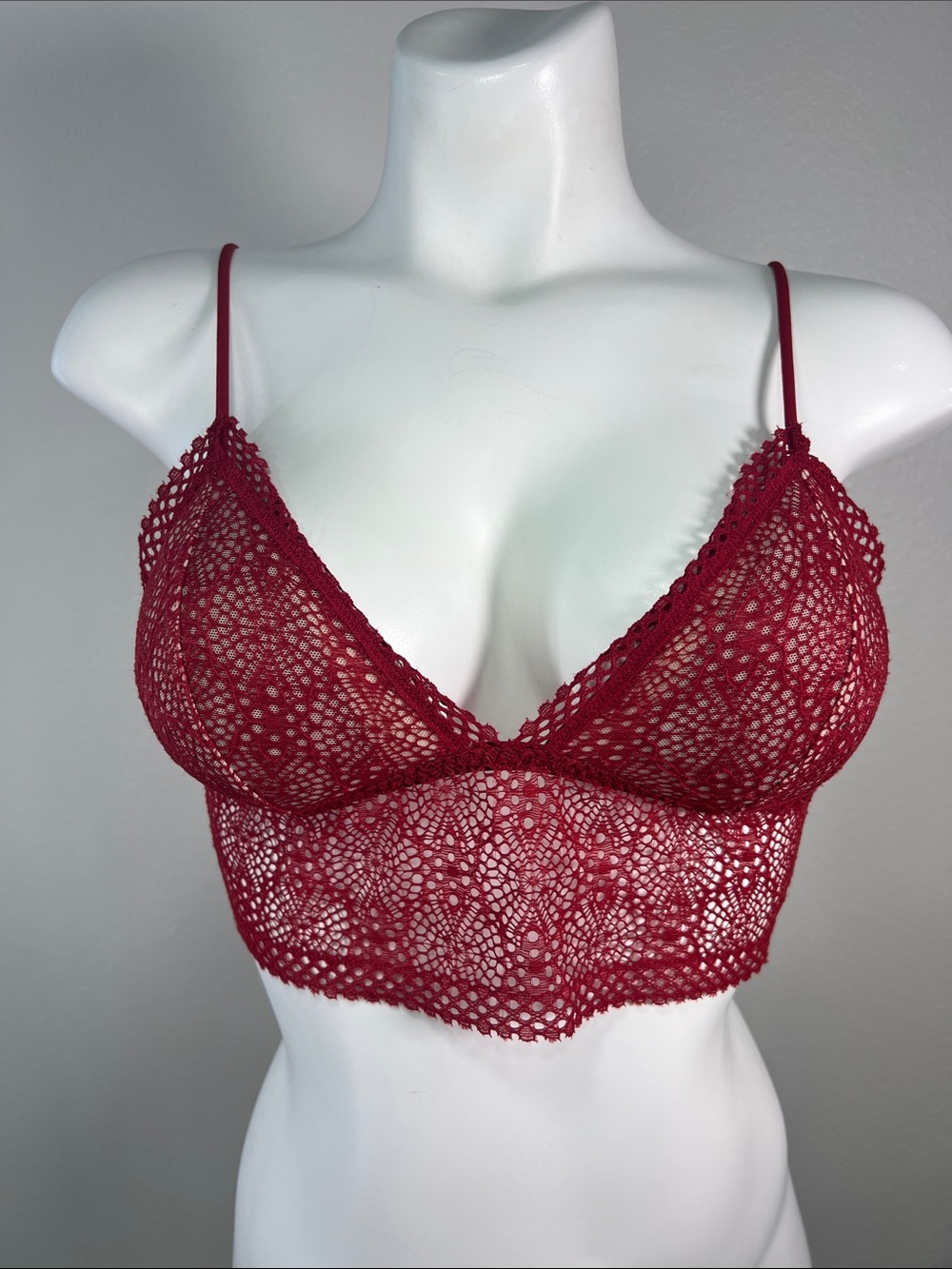 Victoria's Secret Deep Red Crochet Longline Bralette MEDIUM